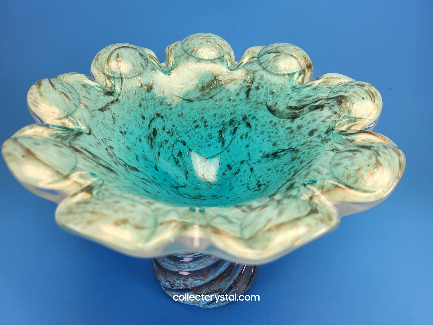 Murano candy Dish Bowl blue gold foil sculpture