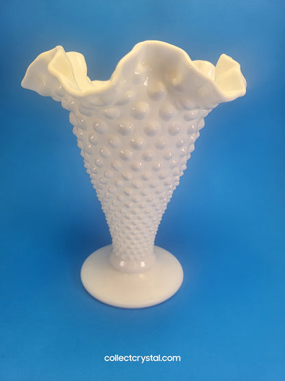 Fenton Hobnail Ruffled Milk Glass Vase