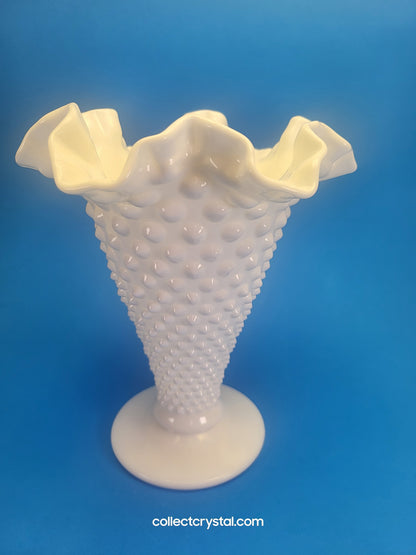 Fenton Hobnail Ruffled Milk Glass Vase