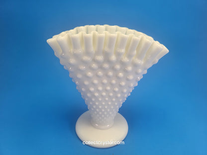 Fenton Hobnail Ruffled Fan Milk Glass set of 2 vases