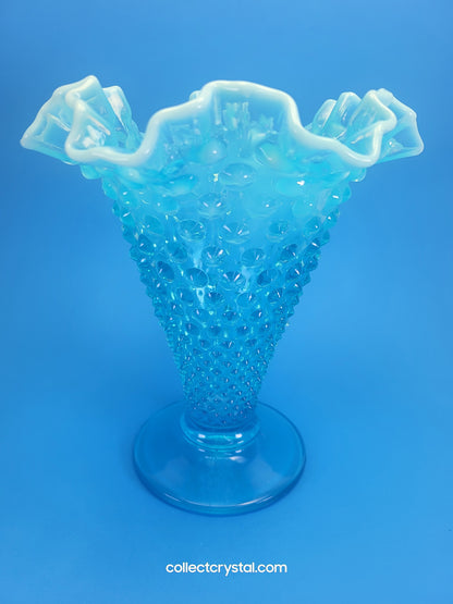 Fenton Blue Hobnail Ruffled Vase