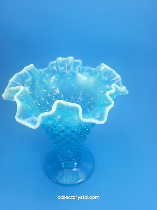 Fenton Blue Hobnail Ruffled Vase