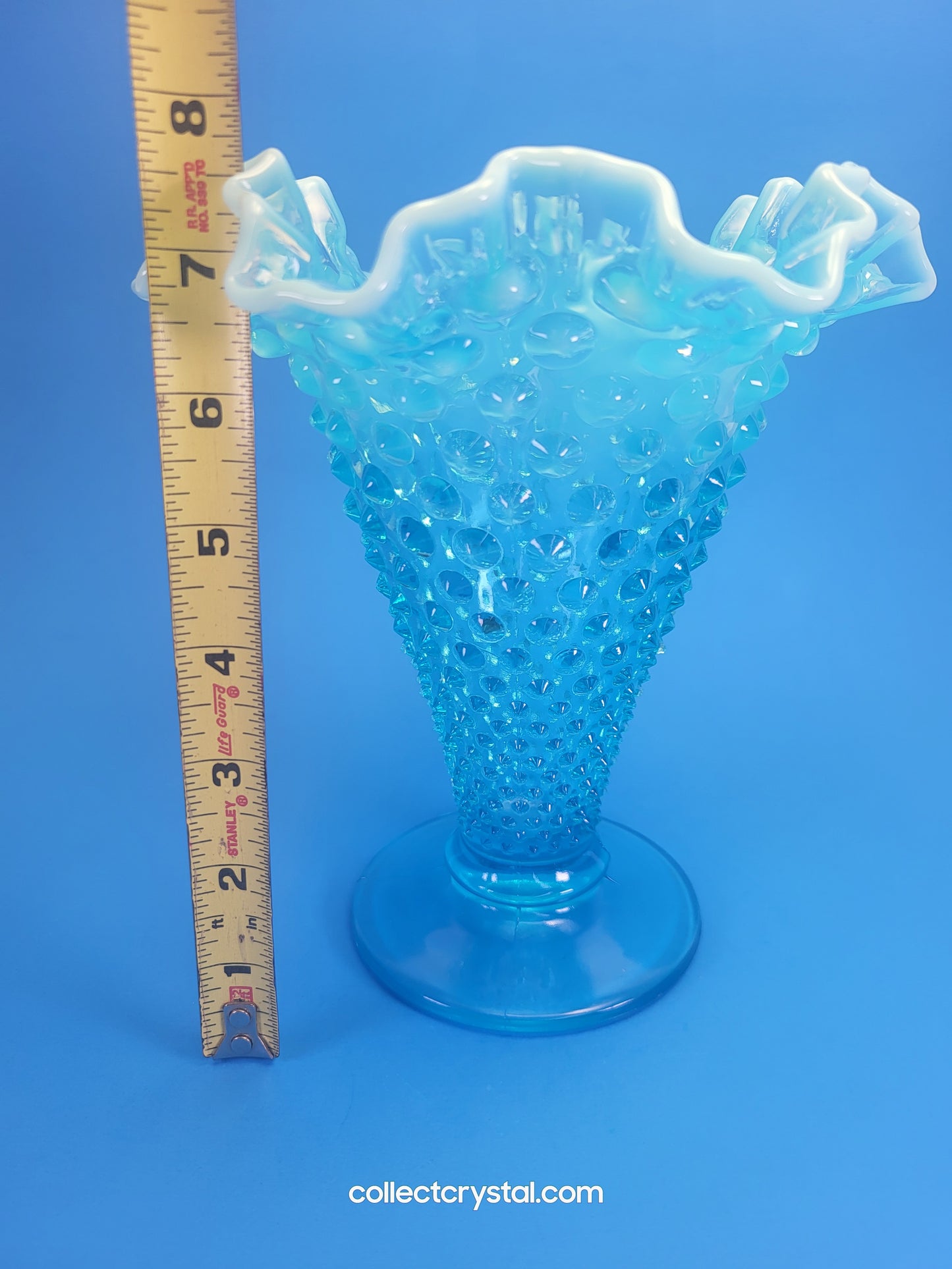 Fenton Blue Hobnail Ruffled Vase