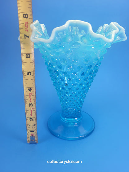 Fenton Blue Hobnail Ruffled Vase