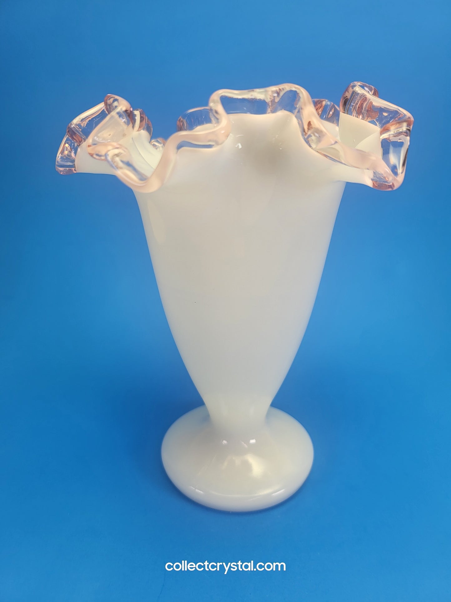 Fenton Rose Crest Ruffled Rim Milk glass vase