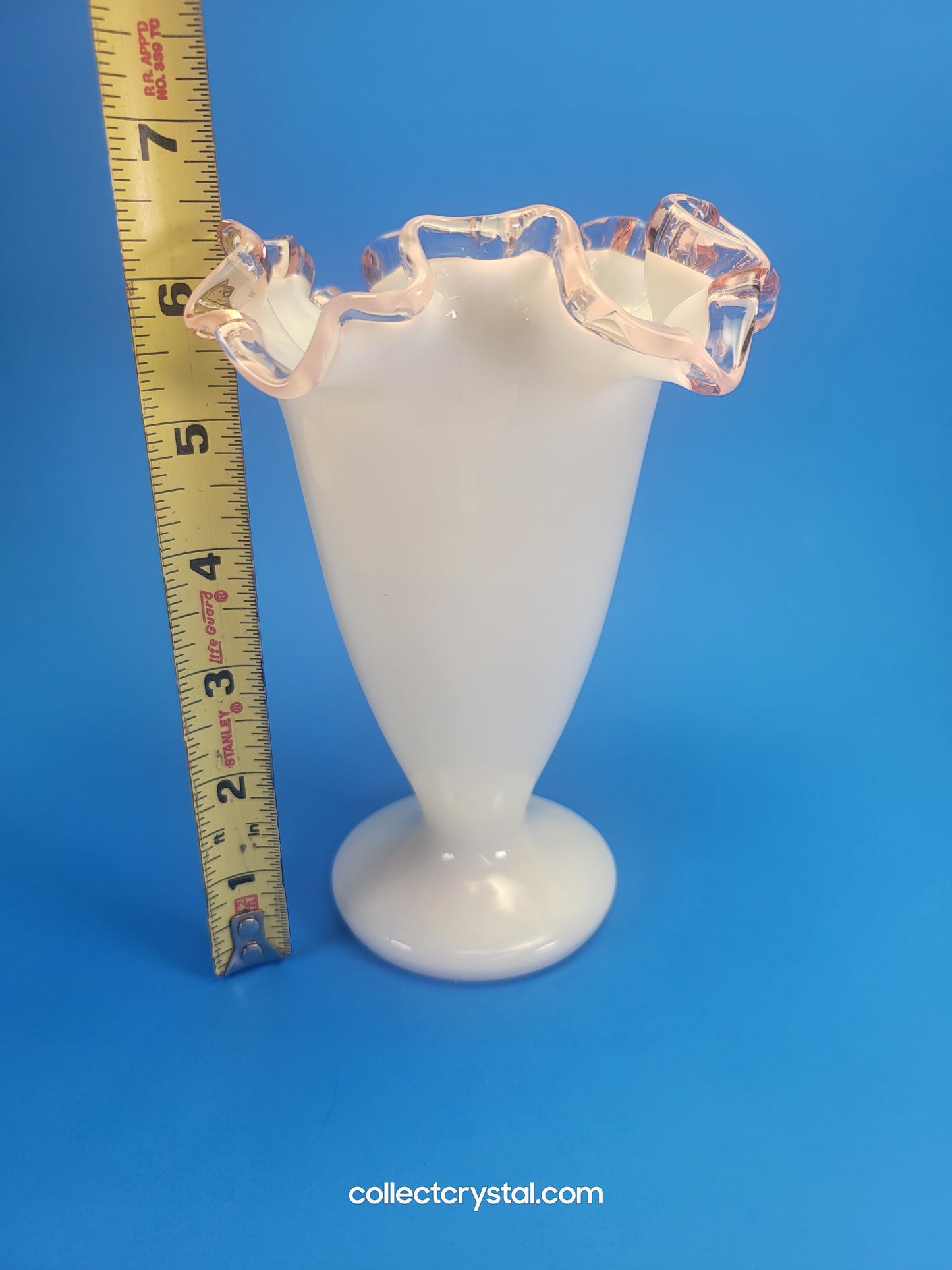 Fenton Rose Crest Ruffled Rim Milk glass vase