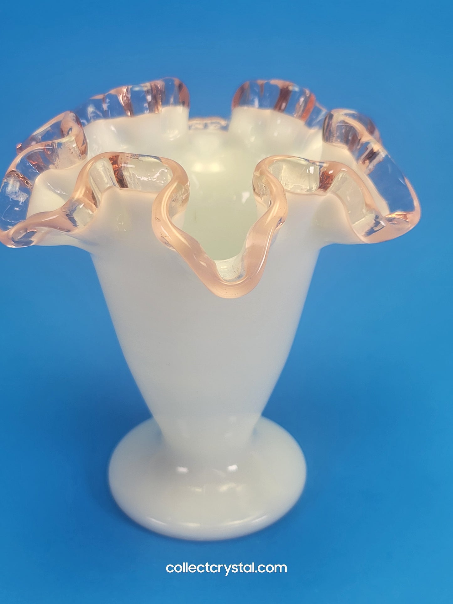 Fenton Rose Crest Ruffled Rim Milk glass vase