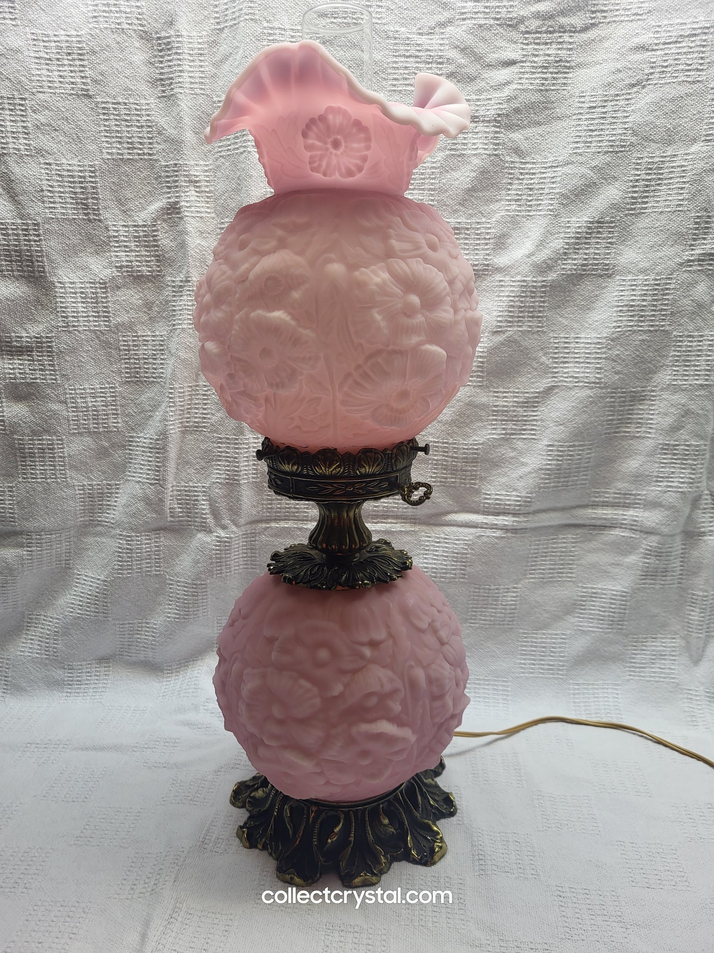 FENTON POPPY SATIN PINK ROSE Gone With The Wind LAMP 24" with small blemish