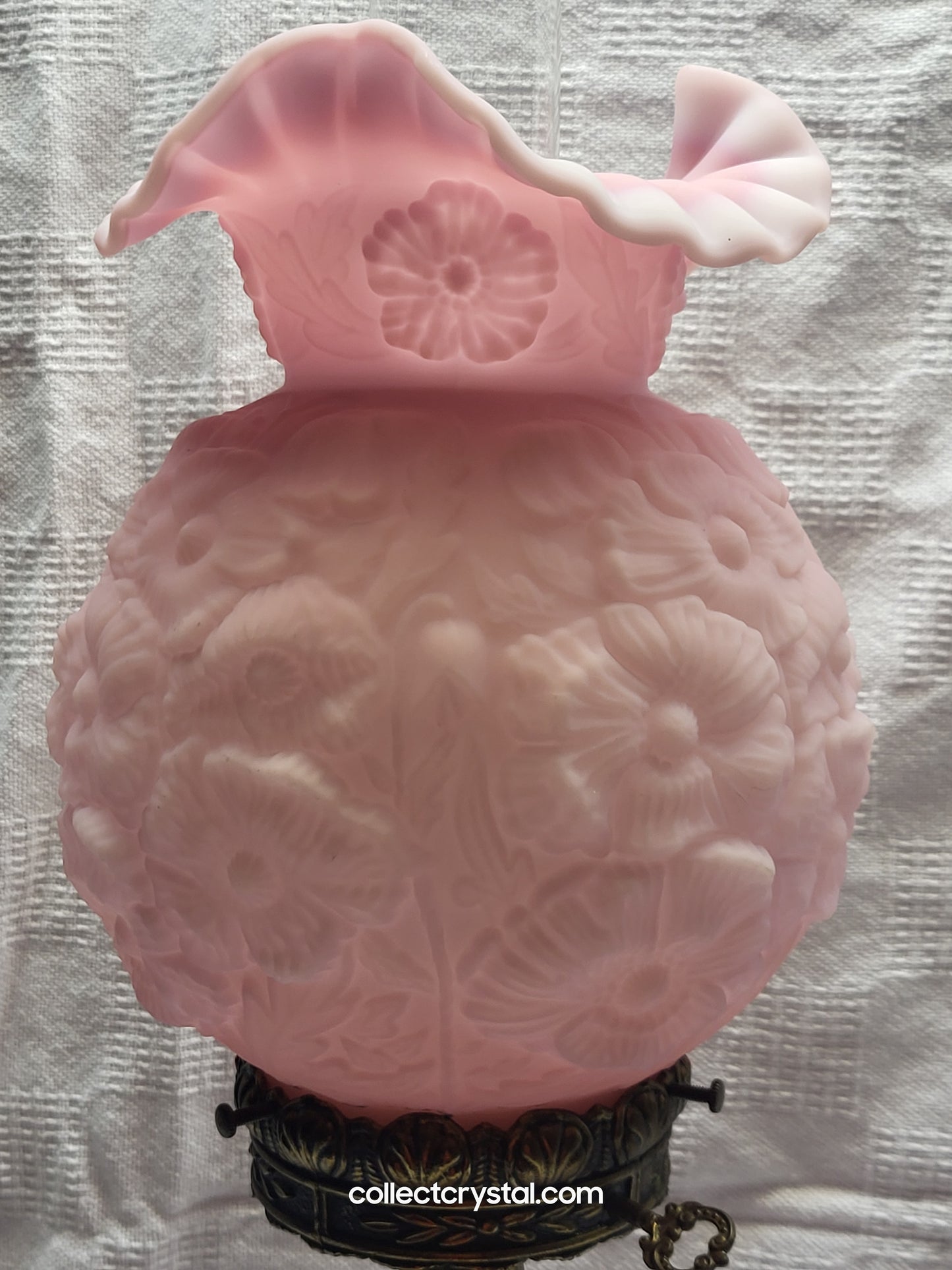 FENTON POPPY SATIN PINK ROSE Gone With The Wind LAMP 24" with small blemish