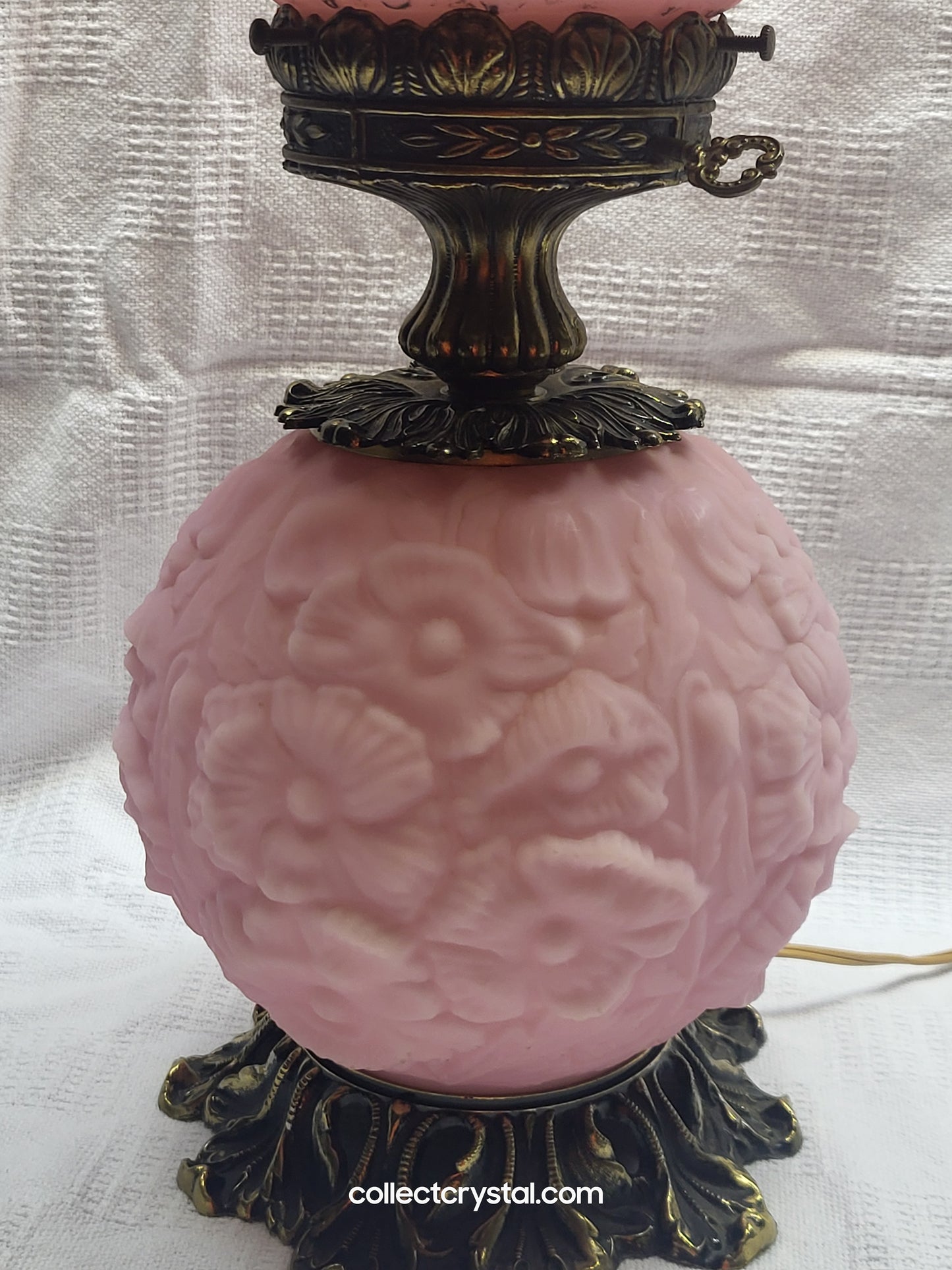 FENTON POPPY SATIN PINK ROSE Gone With The Wind LAMP 24" with small blemish