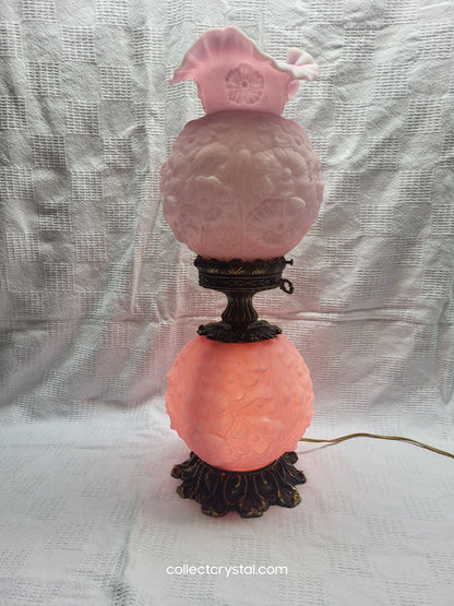 FENTON POPPY SATIN PINK ROSE Gone With The Wind LAMP 24" with small blemish