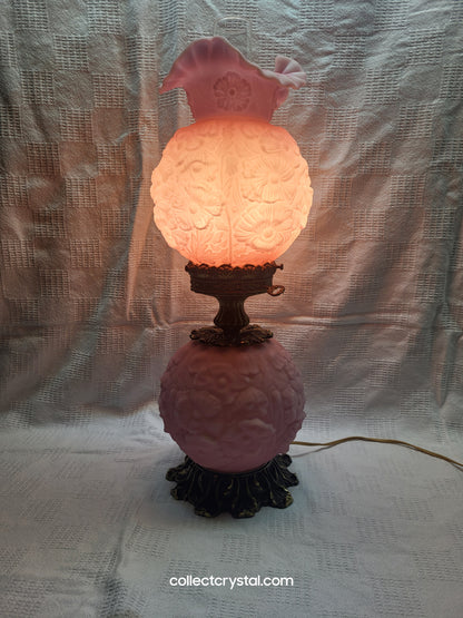 FENTON POPPY SATIN PINK ROSE Gone With The Wind LAMP 24" with small blemish