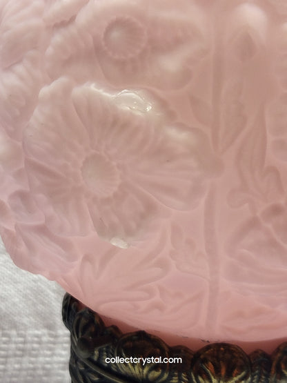 FENTON POPPY SATIN PINK ROSE Gone With The Wind LAMP 24" with small blemish