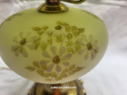 Fenton Student Lamp HAND PAINTED signed Mackey CUSTARD URANIUM WHITE DAISIES