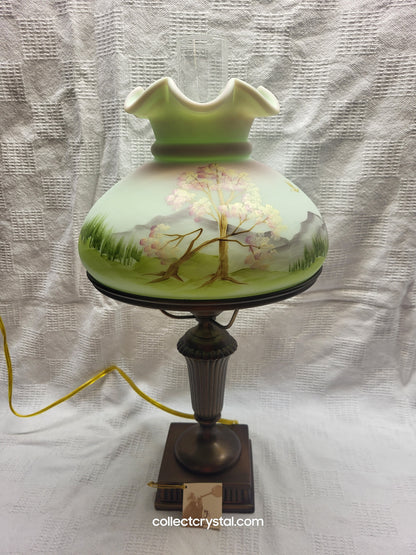 JK Spindler Hand Painted Lotus green mist Burmese Lamp in original box