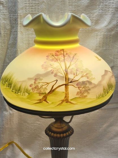 JK Spindler Hand Painted Lotus green mist Burmese Lamp in original box