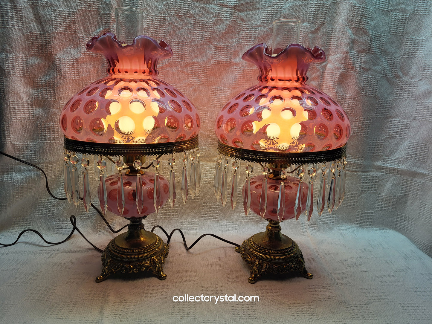 Fenton Coin Dot Student Lamp with crystal droplets set of 2 with free shipping