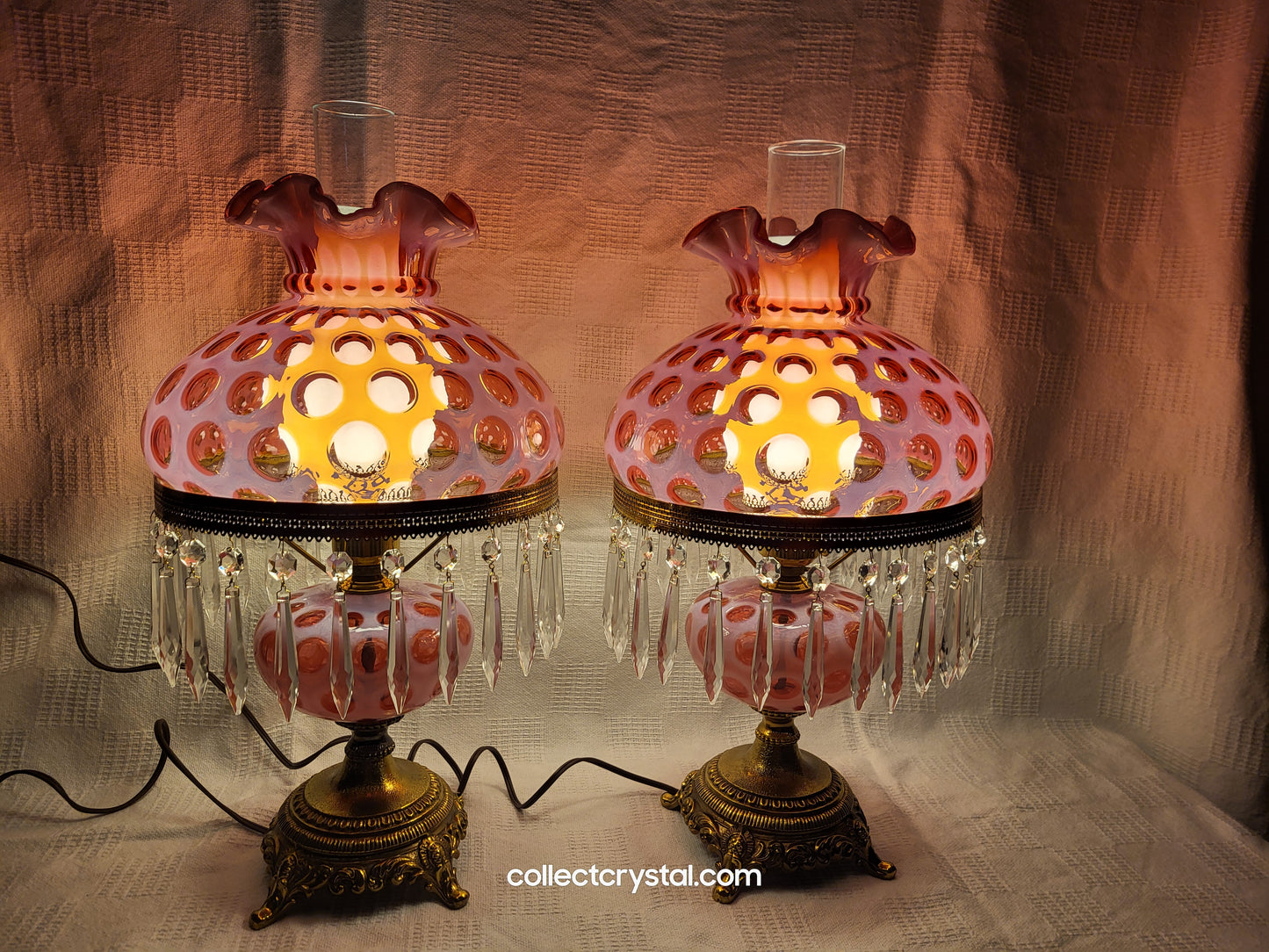 Fenton Coin Dot Student Lamp with crystal droplets set of 2 with free shipping